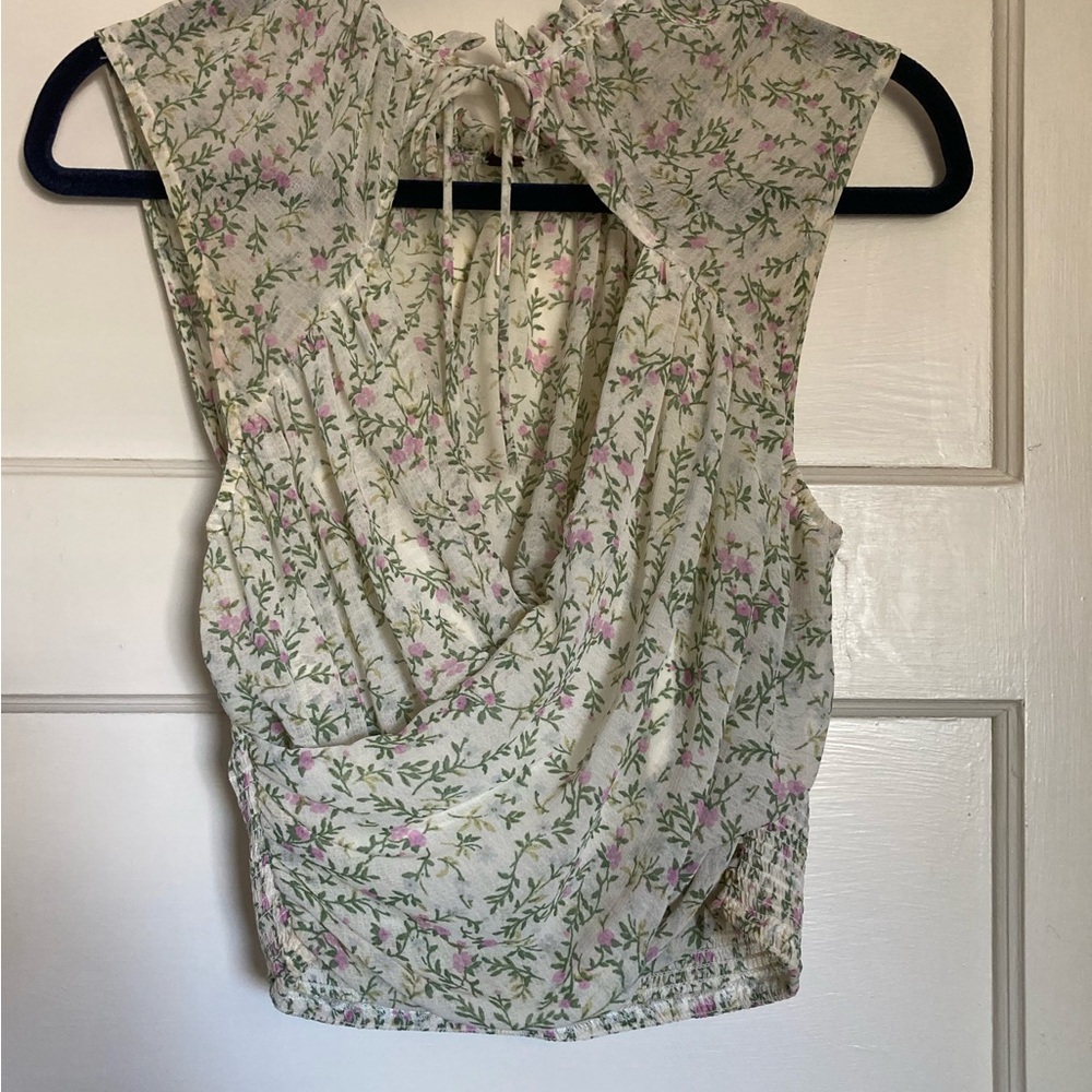 Free People Floral Smocked Wrap Blouse XS